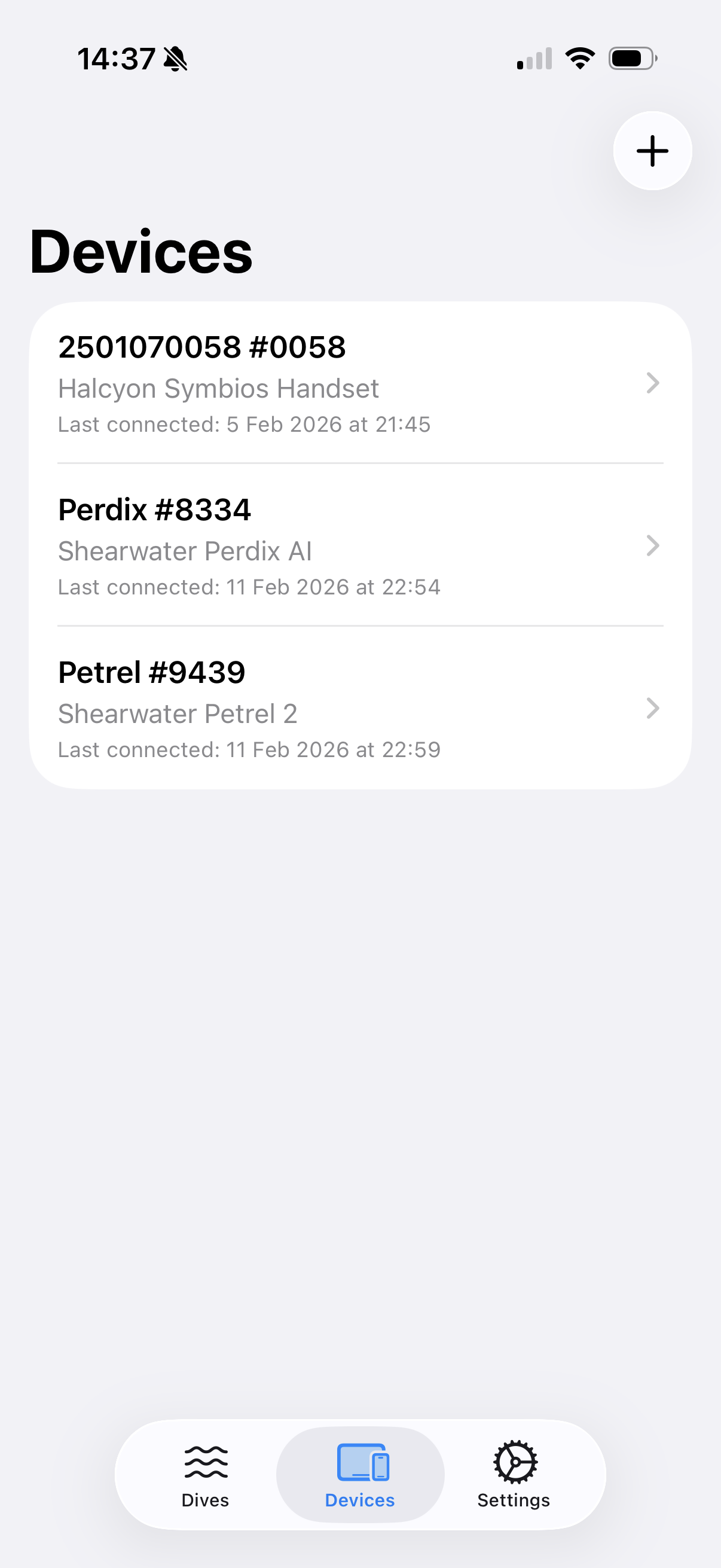 Dive Exporter showing paired dive computers