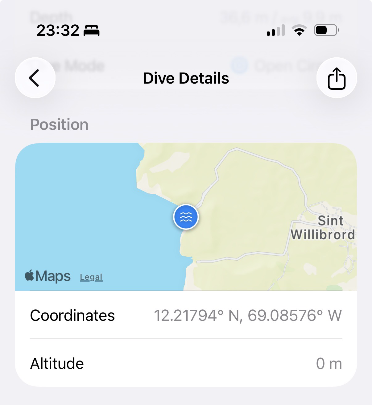 Location section with the map, the Coordinates row, and the Altitude row