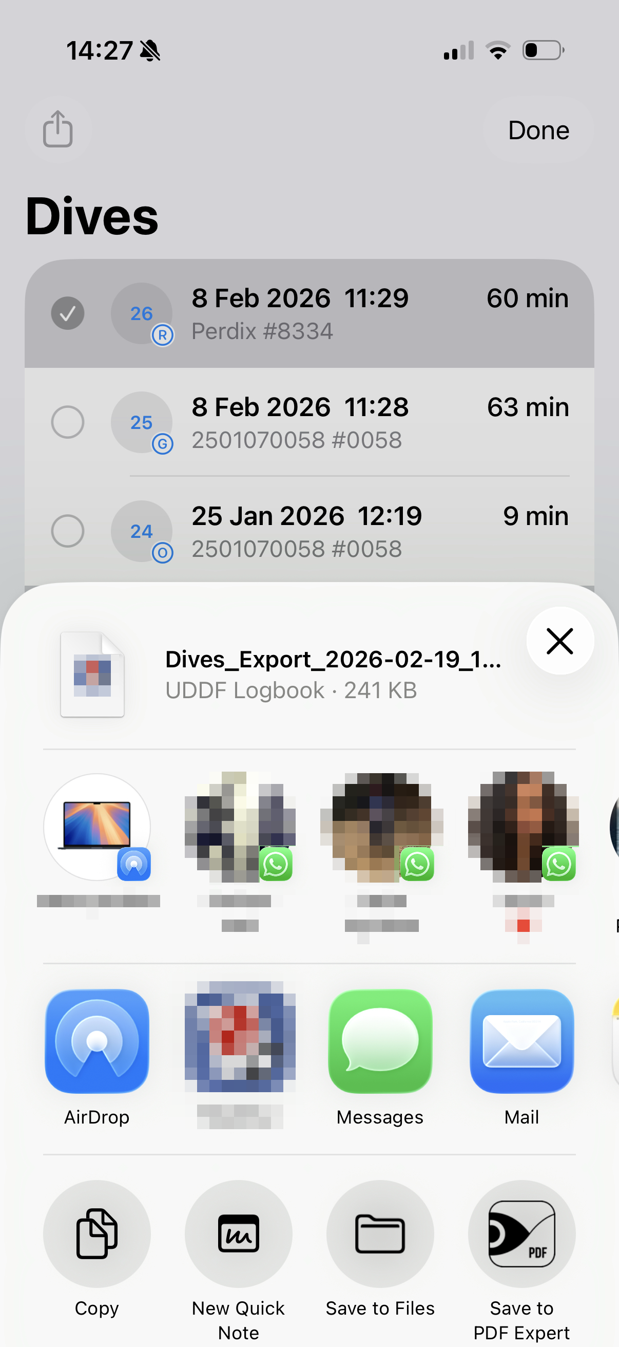Share sheet showing export options for the UDDF file