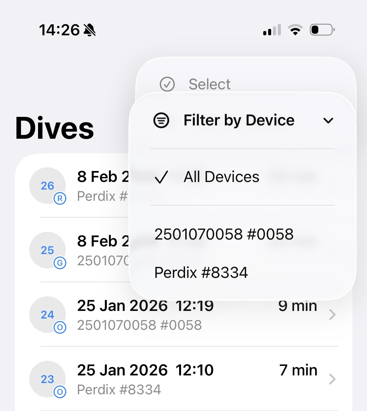 Filter menu showing device filter options