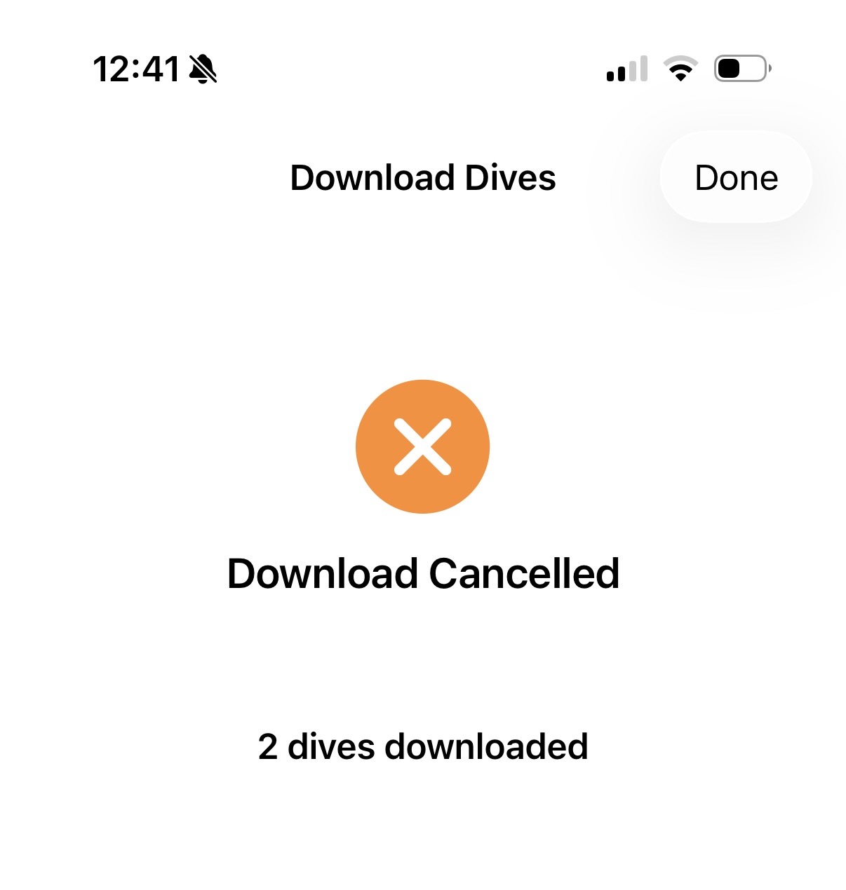 Download cancelled with 2 dives already downloaded