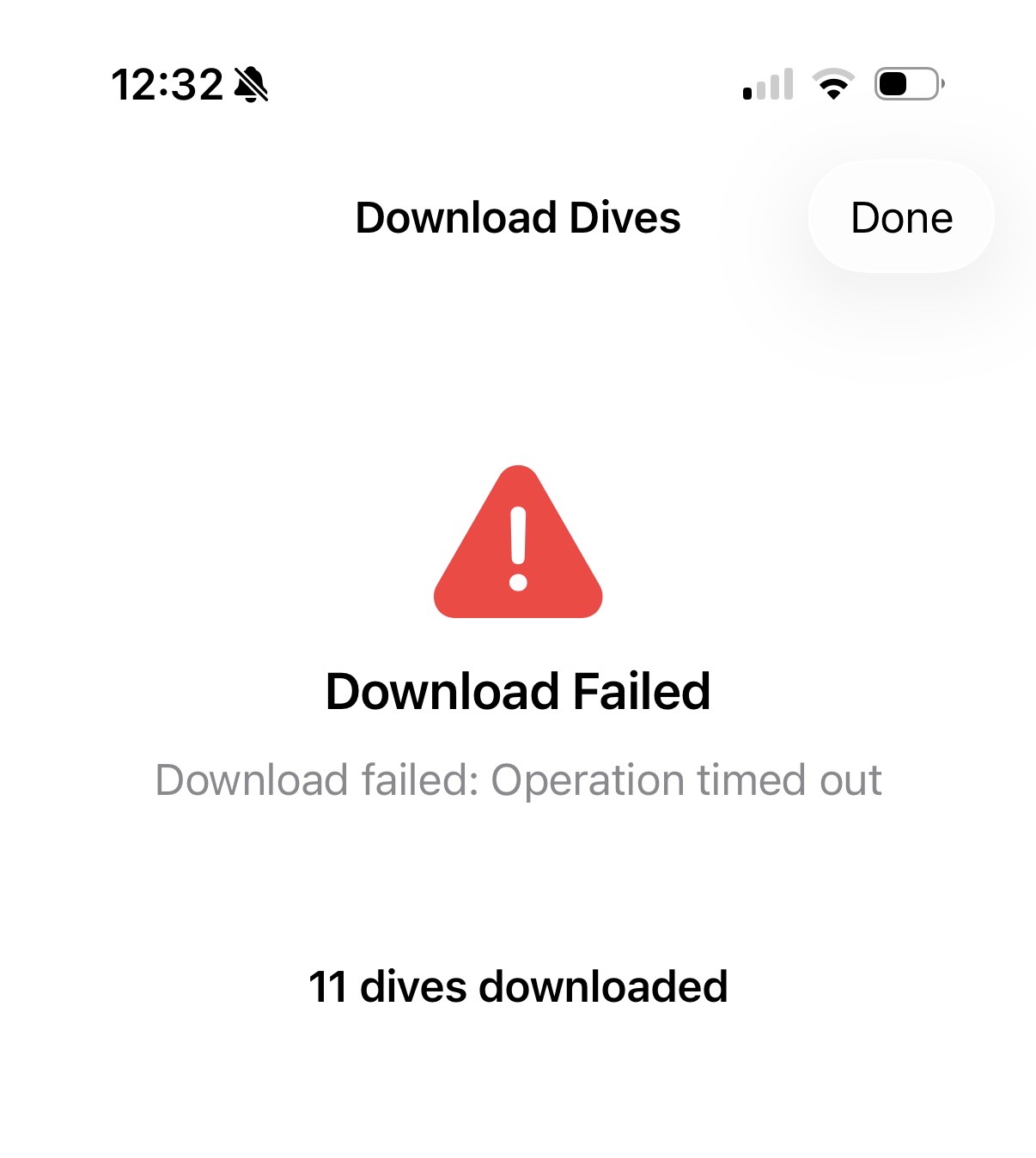 Download failed with error message