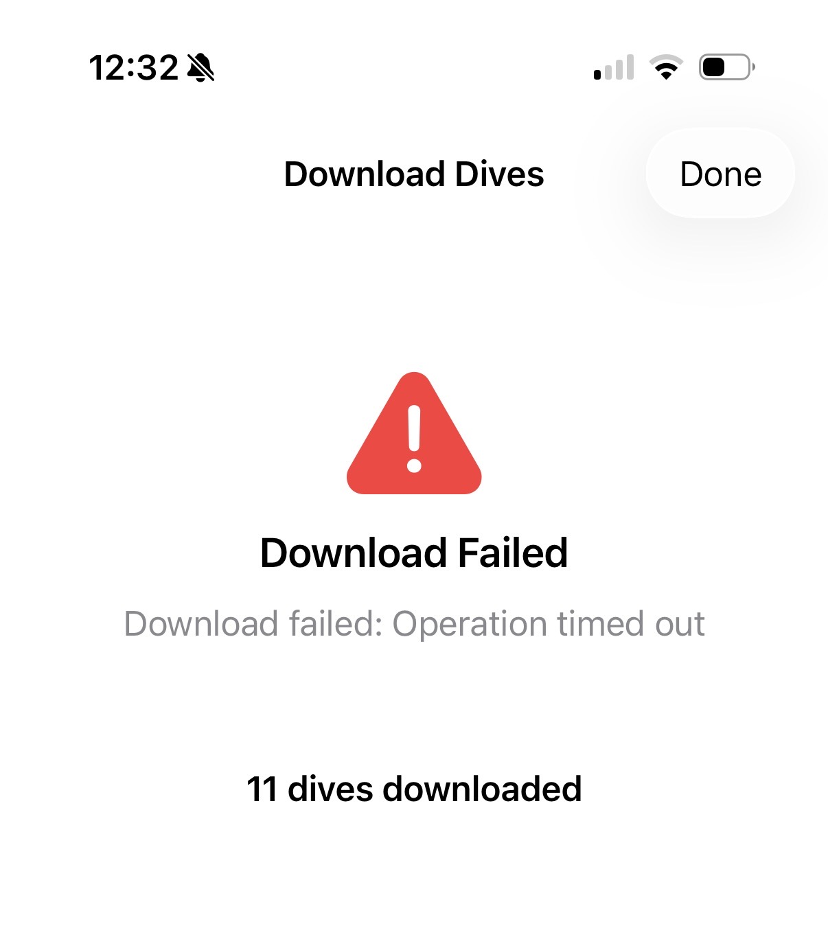 Download failed with error message