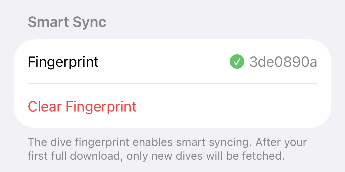 Smart Download section with the fingerprint present and Clear Fingerprint below it